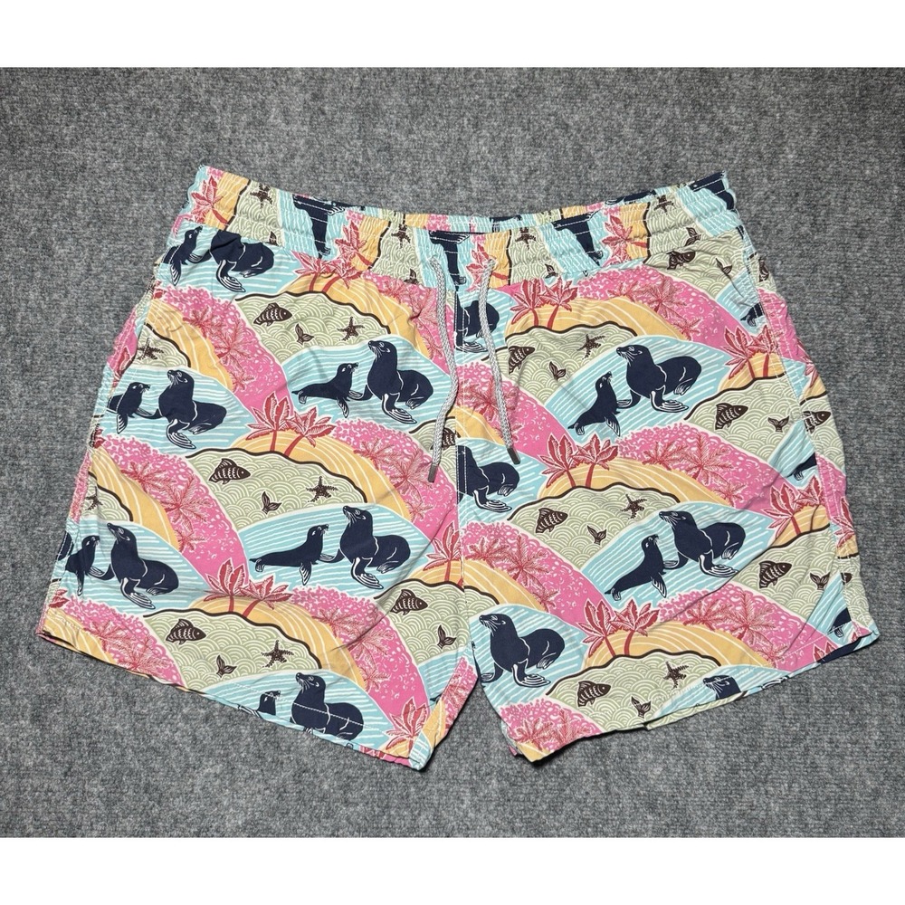 Vilebrequin Shorts Adult Large Blue Pink Colorful Swim Trunks Seal Print Men XXL
